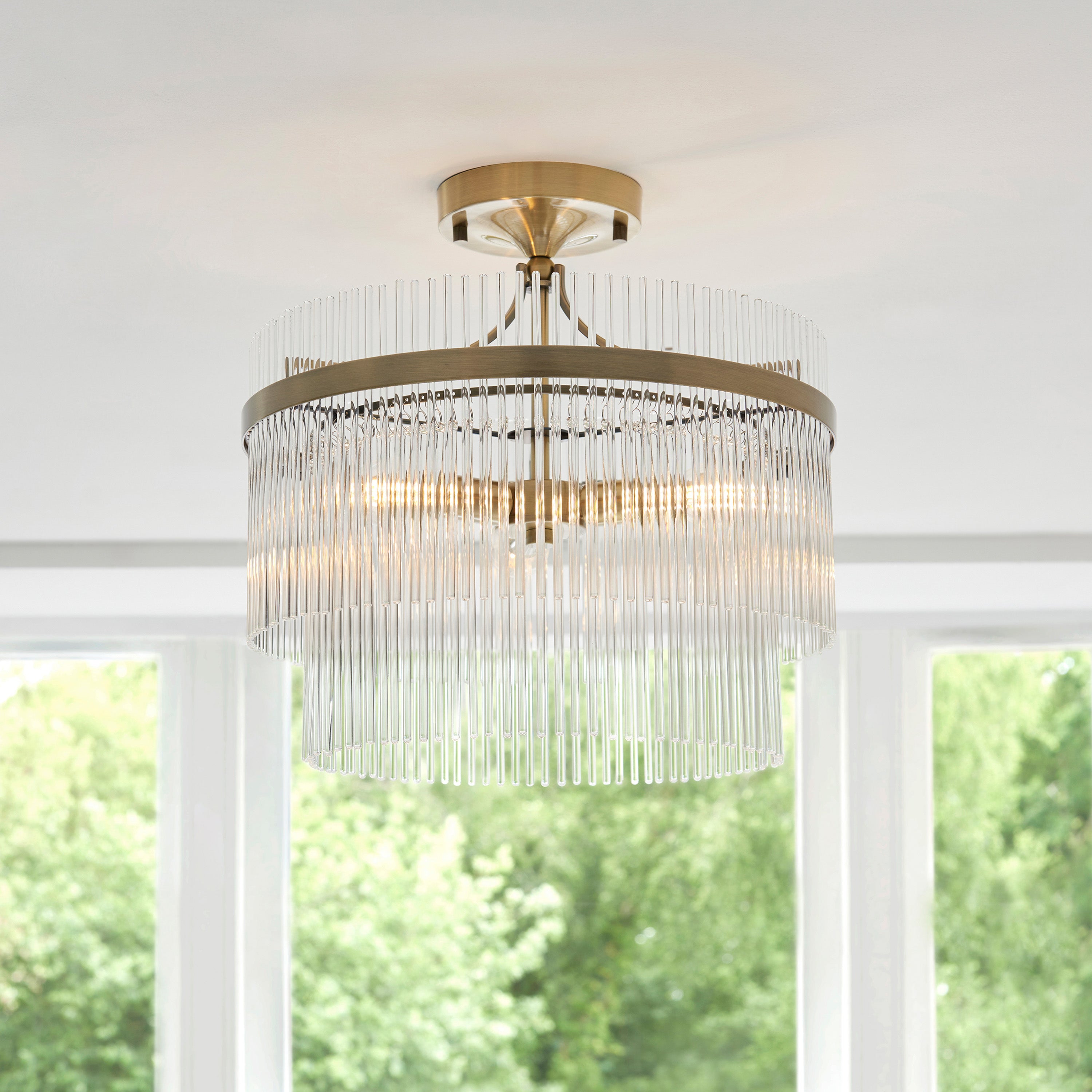 Vizzini Antique Brass & Glass Rods Ceiling Light